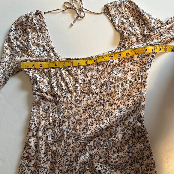 Free People Floral Boheme Dress Womens Size 6 Ivory Combo Open Back Ruffle Boho - Picture 9 of 12